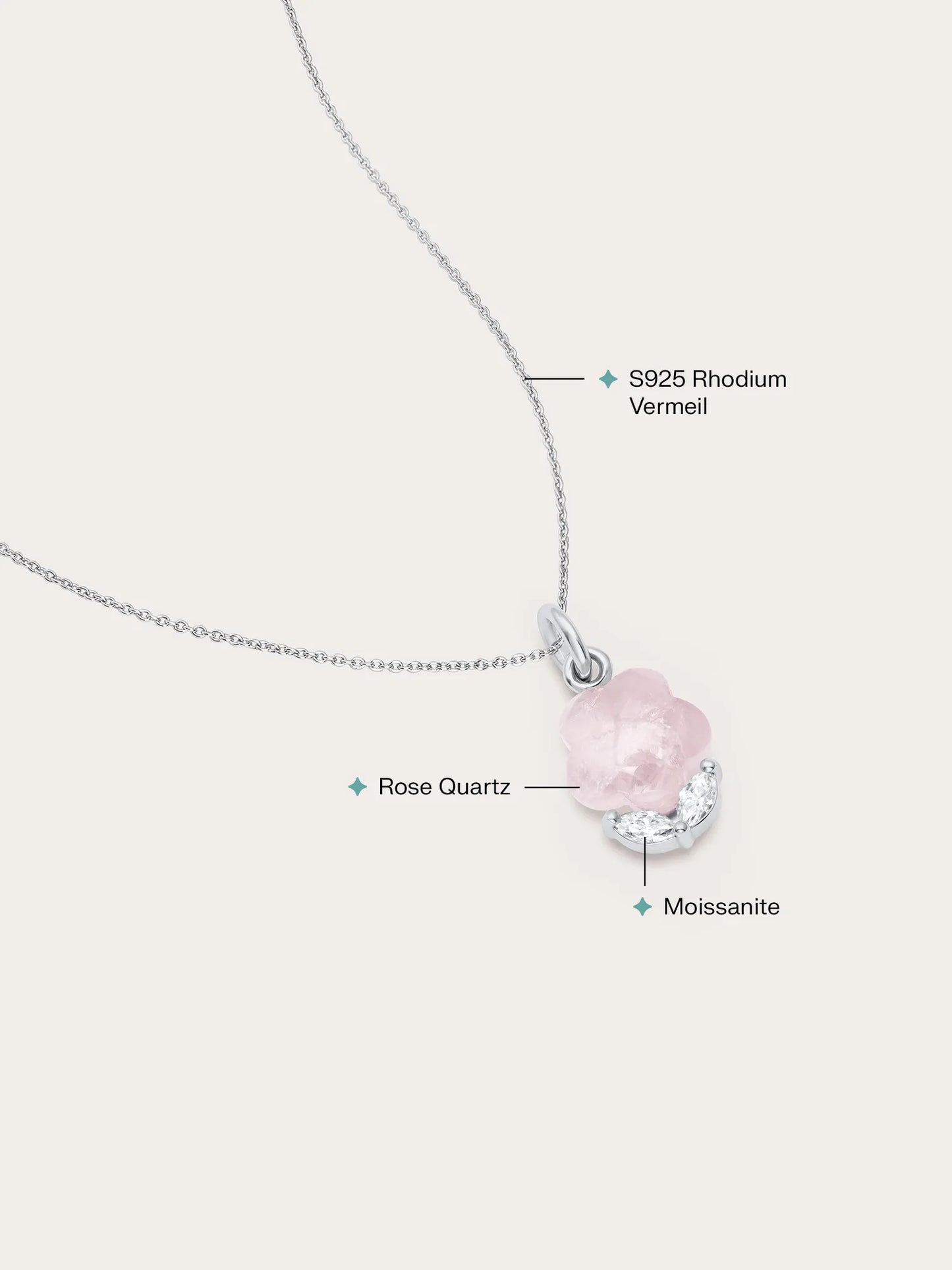 Puffy Flower Necklace – Rose Quartz