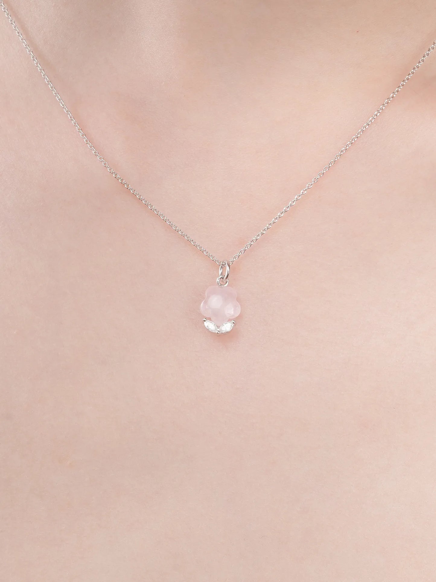 Puffy Flower Necklace – Rose Quartz