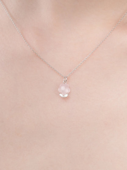 Puffy Flower Necklace Rose Quartz S925 Silver Rhodium (5) – Mondays Made Flower & Birthstone Jewelry Singapore