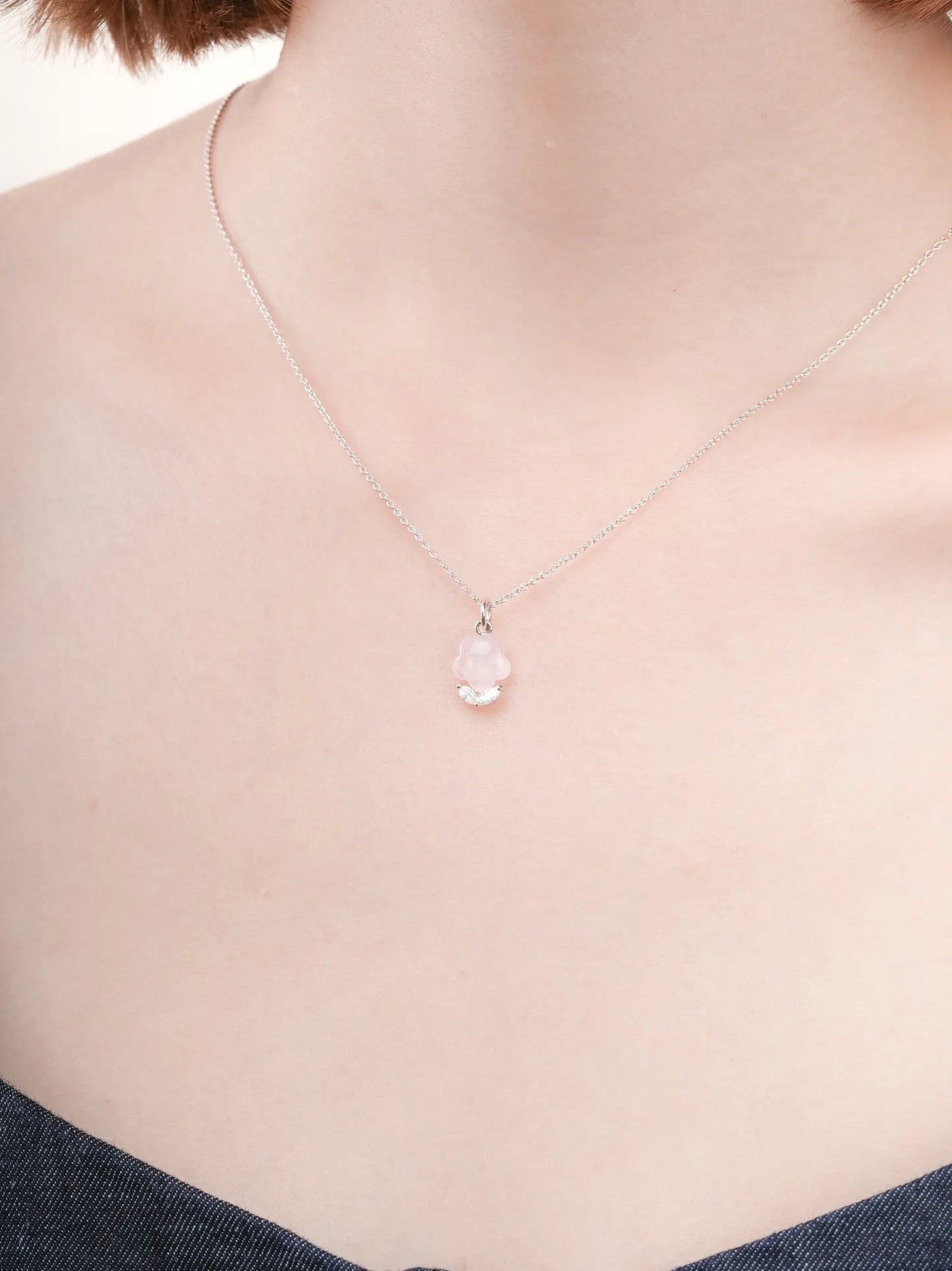 Puffy Flower Necklace – Rose Quartz