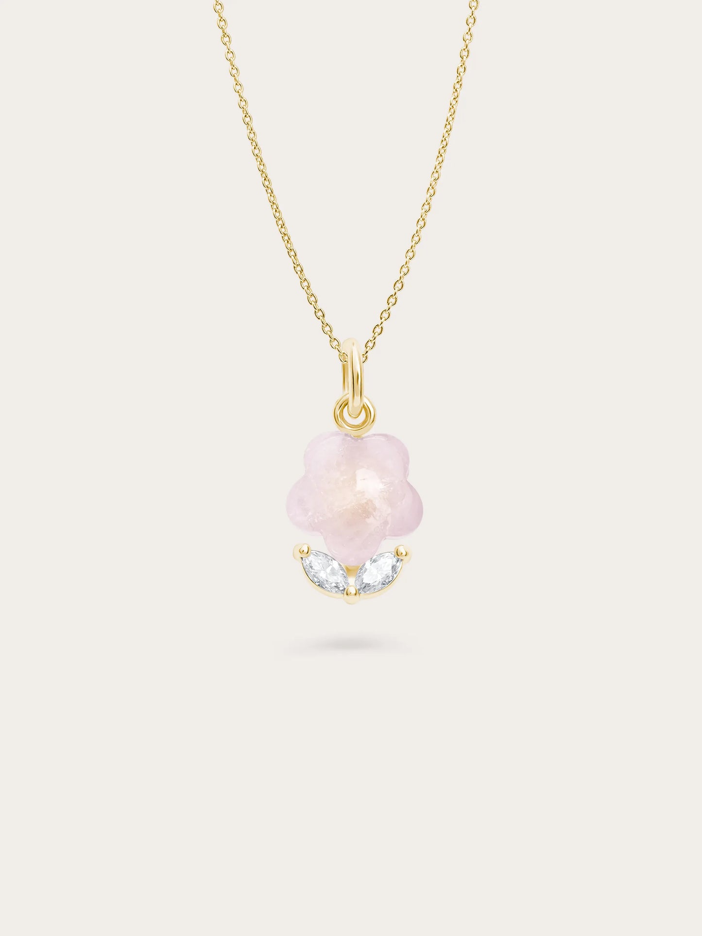 Puffy Flower Necklace – Rose Quartz