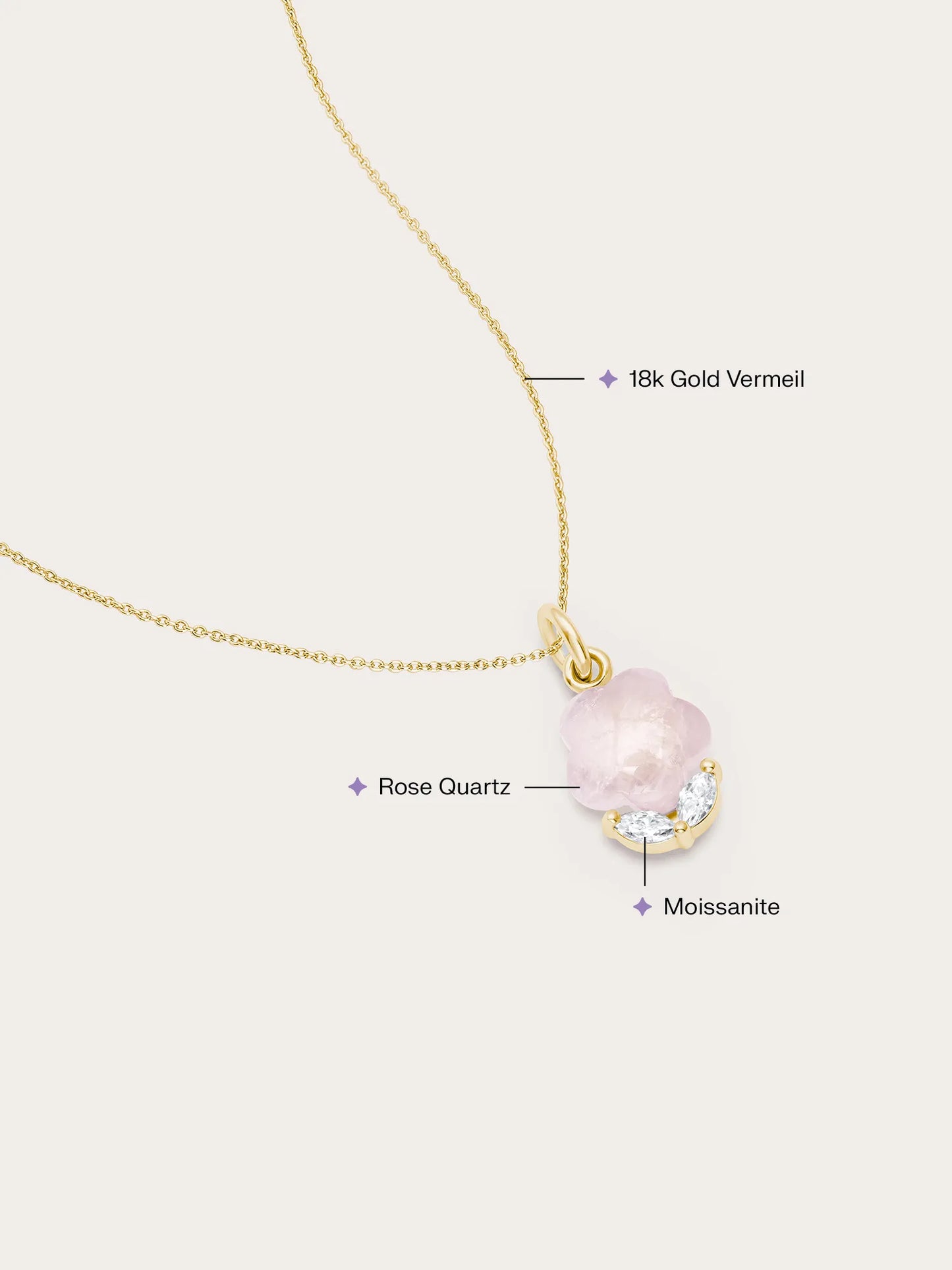 Puffy Flower Necklace – Rose Quartz