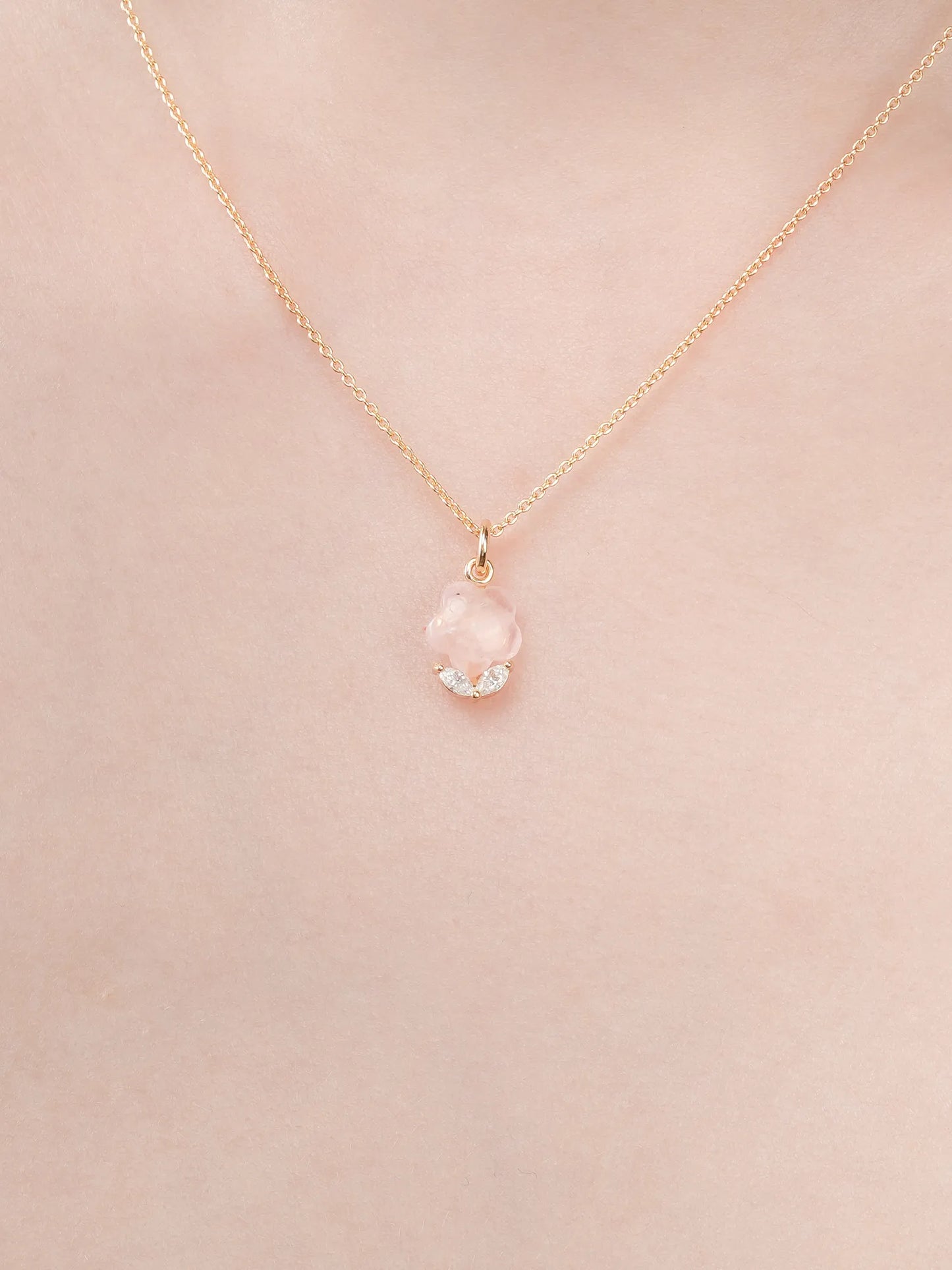 Puffy Flower Necklace – Rose Quartz
