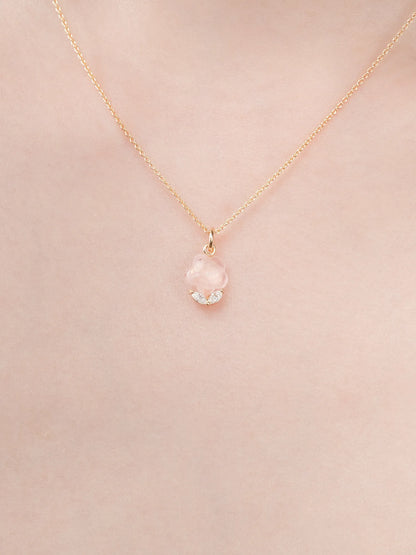Puffy Flower Necklace Rose Quartz 18K Gold (4) – Mondays Made Flower & Birthstone Jewelry Singapore