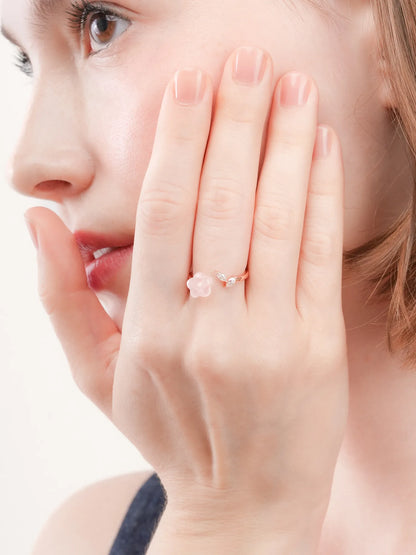 Puffy Flower Open Ring Rose Quartz 18K Rose Gold (2) – Mondays Made Flower & Birthstone Jewelry Singapore