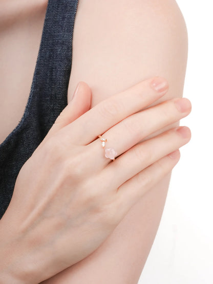 Puffy Flower Open Ring Rose Quartz 18K Gold (1) – Mondays Made Flower & Birthstone Jewelry Singapore