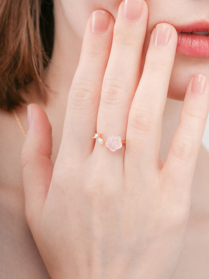 Puffy Flower Open Ring Rose Quartz 18K Gold (2) – Mondays Made Flower & Birthstone Jewelry Singapore