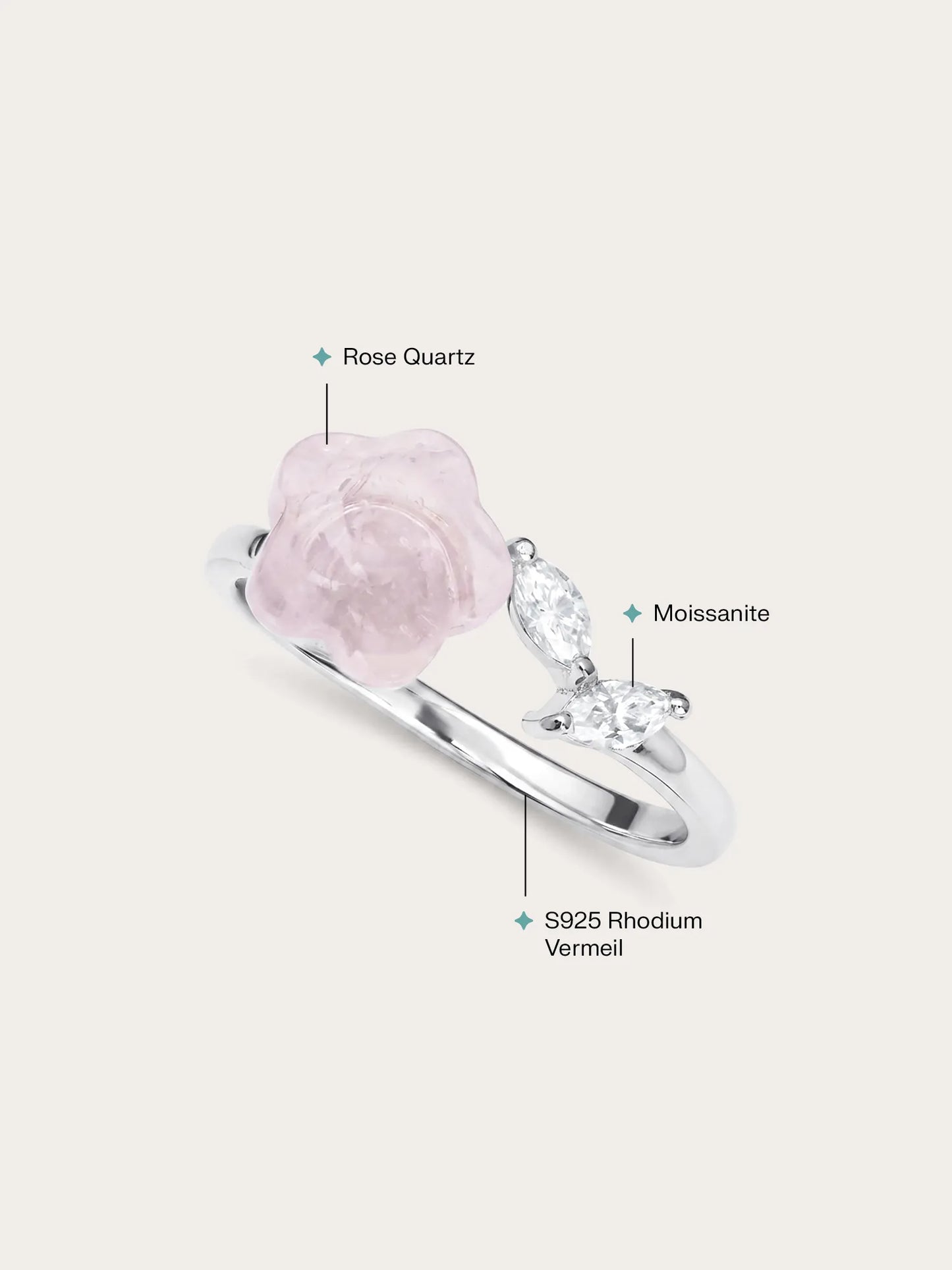 Puffy Flower Open Ring – Rose Quartz