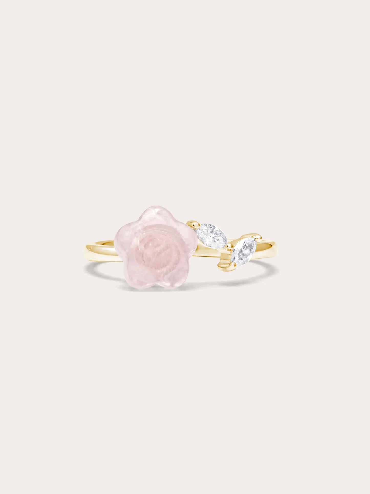 Puffy Flower Open Ring – Rose Quartz