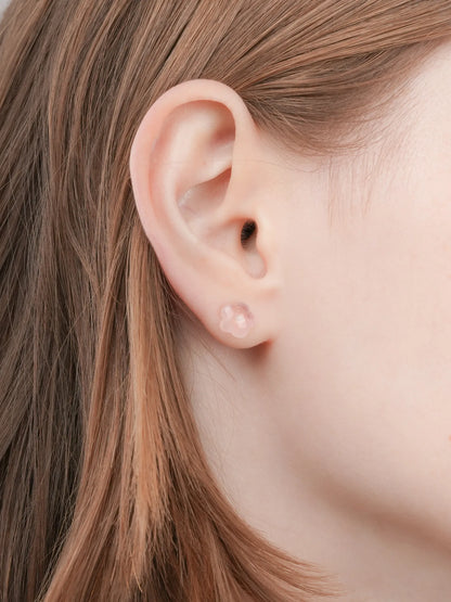 Puffy Flower Stud Earrings Rose Quartz (2) – Mondays Made Flower & Birthstone Jewelry Singapore