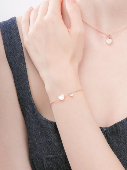 Puffy Heart Bracelet Motherof Pearl 18K Rose Gold (3) – Mondays Made Flower & Birthstone Jewelry Singapore