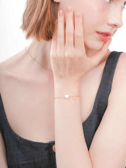 Puffy Heart Bracelet Motherof Pearl 18K Rose Gold (4) – Mondays Made Flower & Birthstone Jewelry Singapore