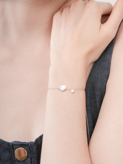 Puffy Heart Bracelet Motherof Pearl S925 Silver Rhodium (3) – Mondays Made Flower & Birthstone Jewelry Singapore