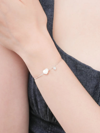 Puffy Heart Bracelet Motherof Pearl S925 Silver Rhodium (4) – Mondays Made Flower & Birthstone Jewelry Singapore