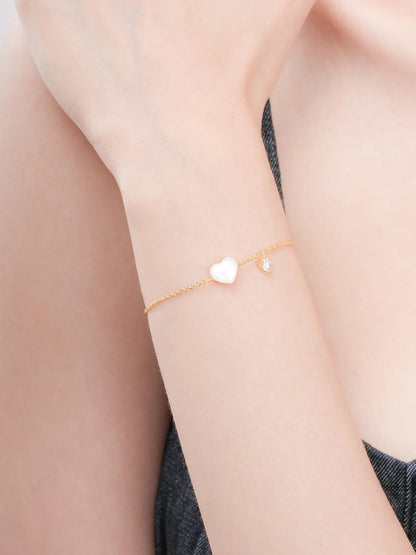 Puffy Heart Bracelet Motherof Pearl 18K Gold (3) – Mondays Made Flower & Birthstone Jewelry Singapore