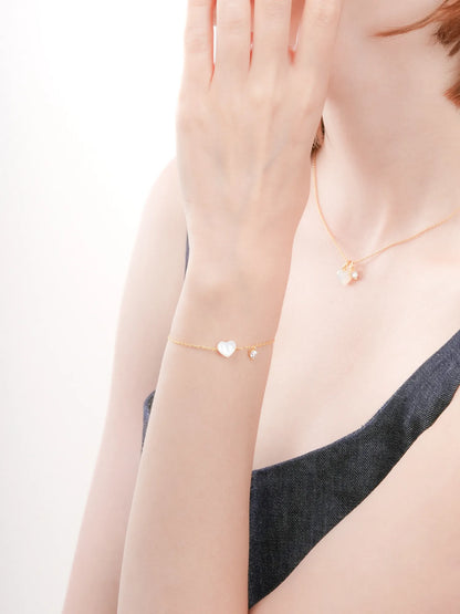 Puffy Heart Bracelet Motherof Pearl 18K Gold (4) – Mondays Made Flower & Birthstone Jewelry Singapore