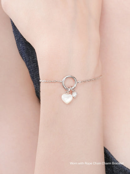 Puffy Heart Charm Set Motherof Pearl S925 Silver Rhodium Worn With – Mondays Made Flower & Birthstone Jewelry Singapore