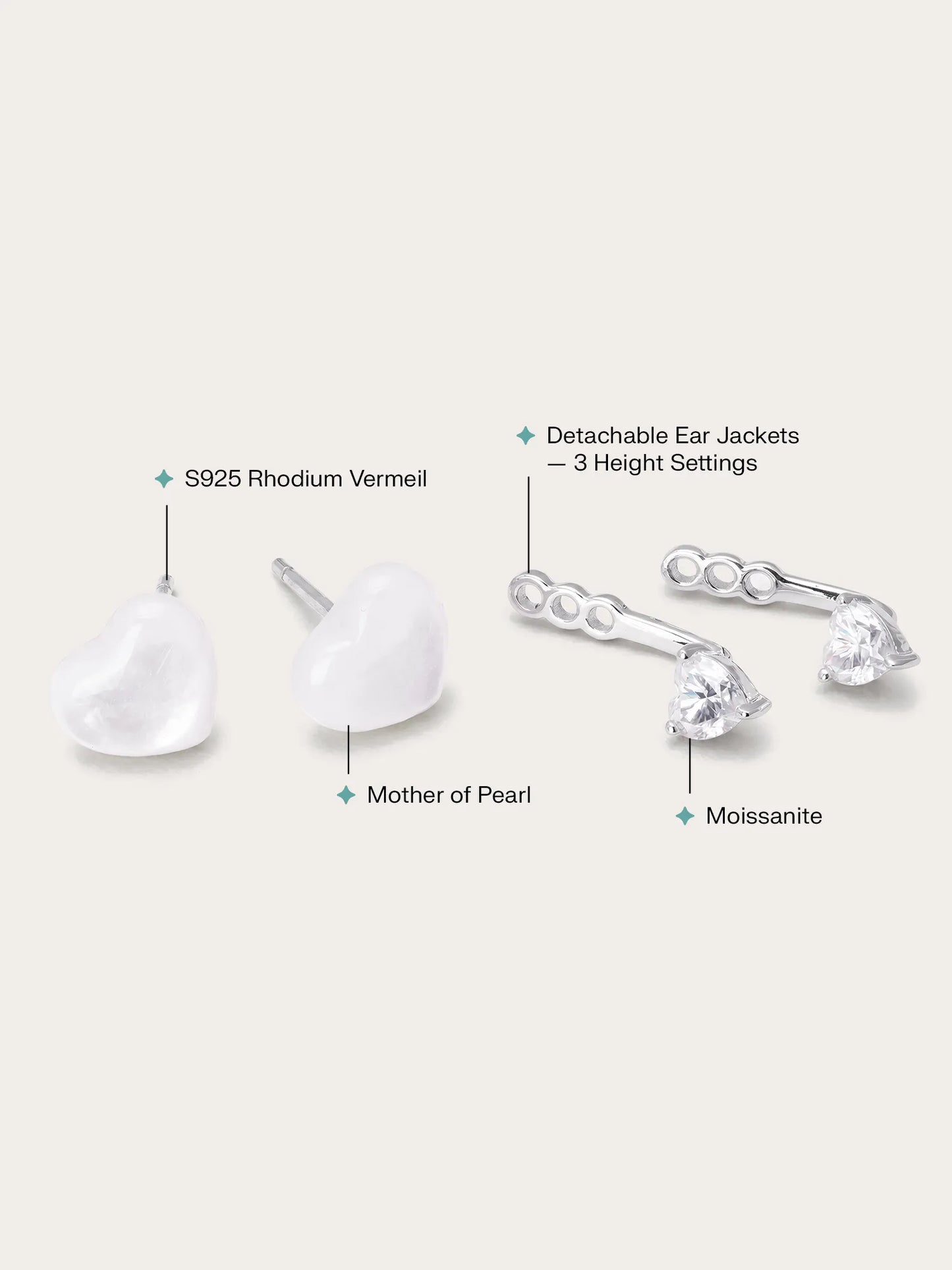 Puffy Heart Ear Jacket Earrings – Mother of Pearl