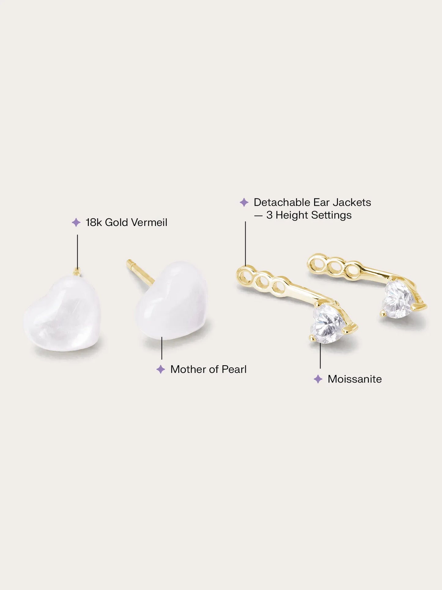 Puffy Heart Ear Jacket Earrings – Mother of Pearl