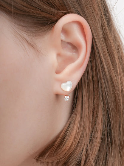 Puffy Heart Ear Jacket Earrings Motherof Pearl 18K Rose Gold (2) – Mondays Made Flower & Birthstone Jewelry Singapore