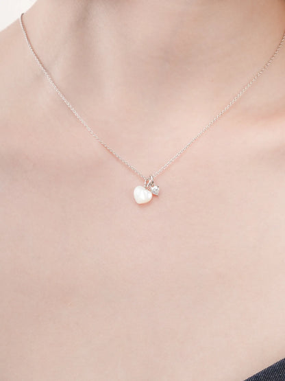 Puffy Heart Necklace Set Motherof Pearl S925 Silver Rhodium (1) – Mondays Made Flower & Birthstone Jewelry Singapore