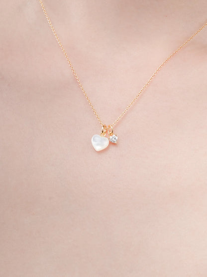Puffy Heart Necklace Set Motherof Pearl 18K Gold (1) – Mondays Made Flower & Birthstone Jewelry Singapore