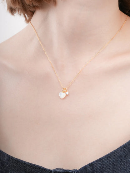 Puffy Heart Necklace Set Motherof Pearl 18K Gold (2) – Mondays Made Flower & Birthstone Jewelry Singapore