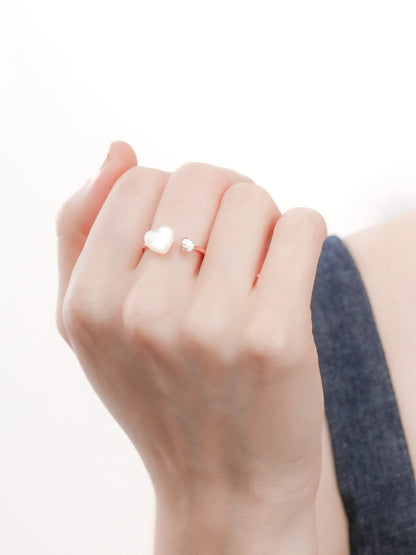Puffy Heart Open Ring Motherof Pearl 18K Rose Gold (1) – Mondays Made Flower & Birthstone Jewelry Singapore