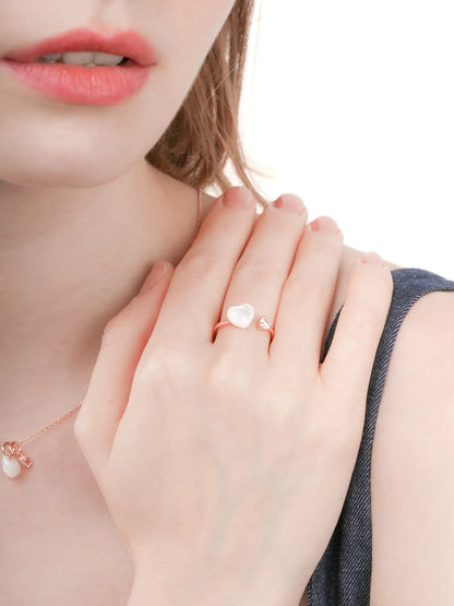 Puffy Heart Open Ring Motherof Pearl 18K Rose Gold (2) – Mondays Made Flower & Birthstone Jewelry Singapore