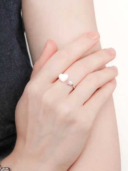 Puffy Heart Open Ring Motherof Pearl S925 Silver Rhodium (2) – Mondays Made Flower & Birthstone Jewelry Singapore