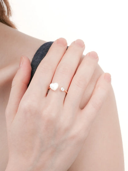 Puffy Heart Open Ring Motherof Pearl 18K Gold (1) – Mondays Made Flower & Birthstone Jewelry Singapore