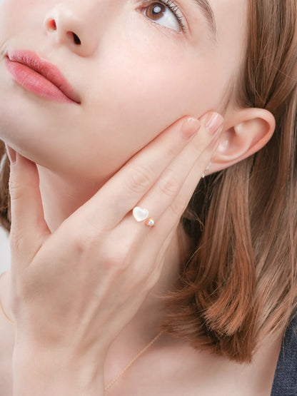 Puffy Heart Open Ring Motherof Pearl 18K Gold (2) – Mondays Made Flower & Birthstone Jewelry Singapore