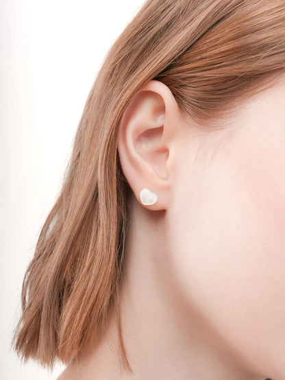 Puffy Heart Stud Earrings Motherof Pearl (2) – Mondays Made Flower & Birthstone Jewelry Singapore