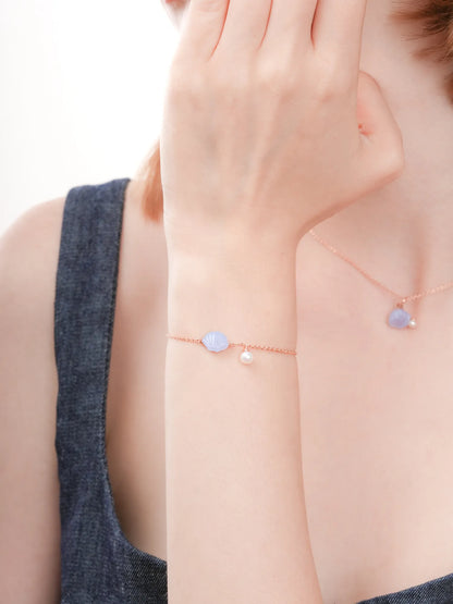 Puffy Seashell Bracelet Blue Lace Agate 18K Rose Gold (5) – Mondays Made Flower & Birthstone Jewelry Singapore