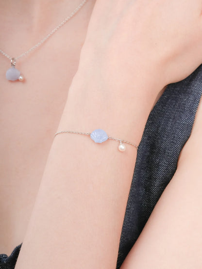 Puffy Seashell Bracelet Blue Lace Agate S925 Silver Rhodium (4) – Mondays Made Flower & Birthstone Jewelry Singapore