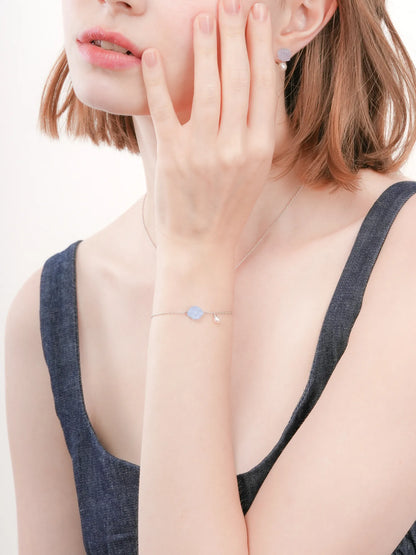 Puffy Seashell Bracelet Blue Lace Agate S925 Silver Rhodium (5) – Mondays Made Flower & Birthstone Jewelry Singapore