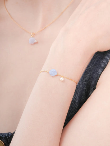 Puffy Seashell Bracelet Blue Lace Agate 18K Gold (4) – Mondays Made Flower & Birthstone Jewelry Singapore