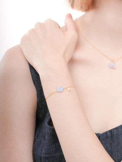 Puffy Seashell Bracelet Blue Lace Agate 18K Gold (5) – Mondays Made Flower & Birthstone Jewelry Singapore