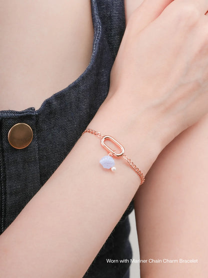 Puffy Seashell Charm Blue Lace Agate 18K Rose Gold Worn With – Mondays Made Flower & Birthstone Jewelry Singapore