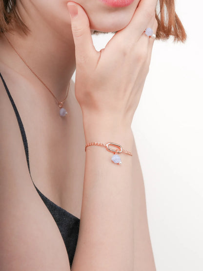 Puffy Seashell Charm Blue Lace Agate 18K Rose Gold (4) – Mondays Made Flower & Birthstone Jewelry Singapore