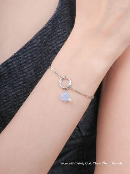 Puffy Seashell Charm Blue Lace Agate S925 Silver Rhodium Worn With – Mondays Made Flower & Birthstone Jewelry Singapore