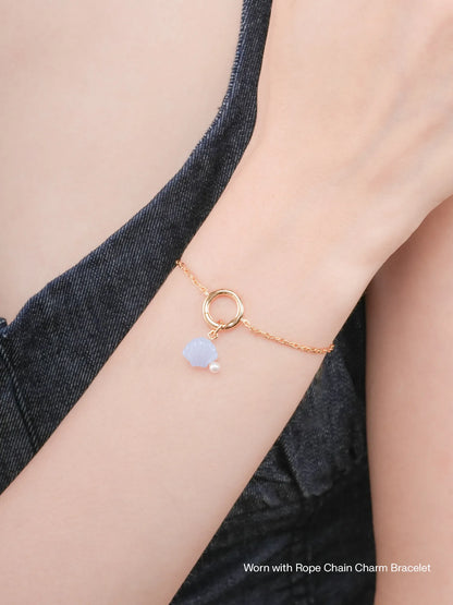 Puffy Seashell Charm Blue Lace Agate 18K Gold Worn With – Mondays Made Flower & Birthstone Jewelry Singapore