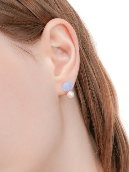 Puffy Seashell Ear Jacket Earrings Blue Lace Agate 18K Rose Gold (4) – Mondays Made Flower & Birthstone Jewelry Singapore