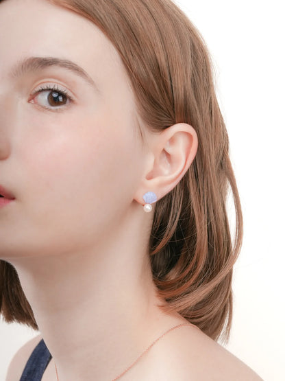 Puffy Seashell Ear Jacket Earrings Blue Lace Agate 18K Rose Gold (5) – Mondays Made Flower & Birthstone Jewelry Singapore