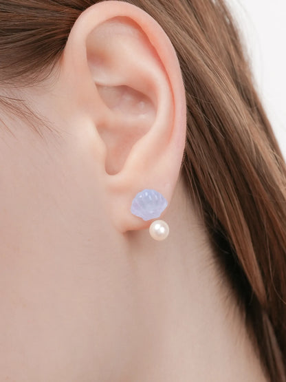 Puffy Seashell Ear Jacket Earrings Blue Lace Agate S925 Silver Rhodium (5) – Mondays Made Flower & Birthstone Jewelry Singapore