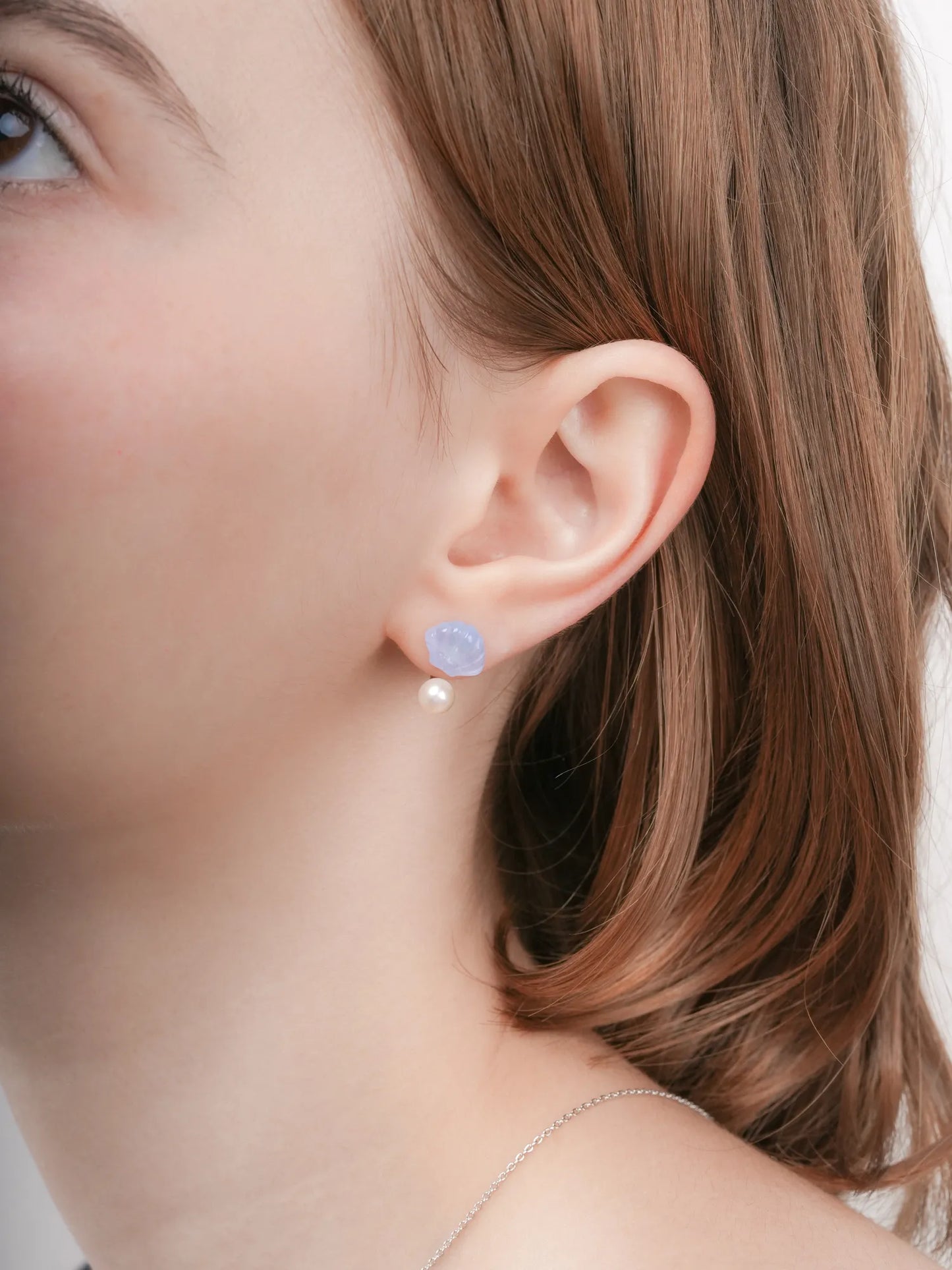 Puffy Seashell Ear Jacket Earrings – Blue Lace Agate