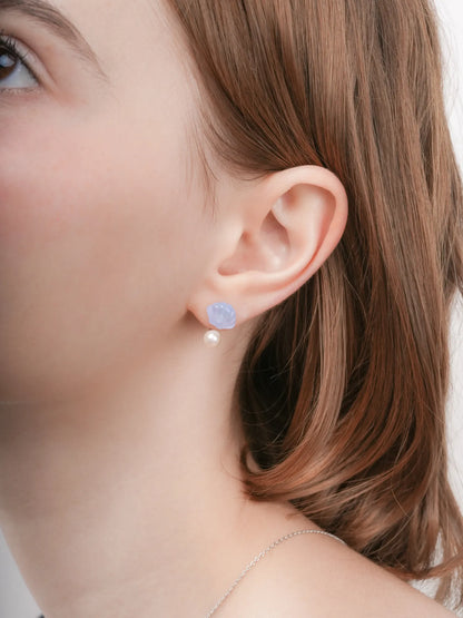 Puffy Seashell Ear Jacket Earrings Blue Lace Agate S925 Silver Rhodium (6) – Mondays Made Flower & Birthstone Jewelry Singapore