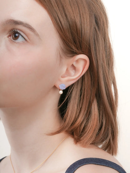 Puffy Seashell Ear Jacket Earrings Blue Lace Agate 18K Gold (4) – Mondays Made Flower & Birthstone Jewelry Singapore