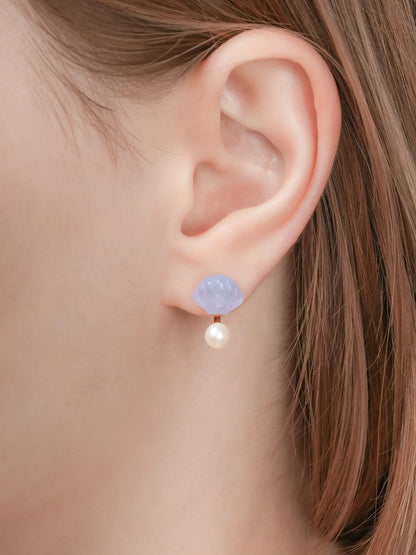 Puffy Seashell Ear Jacket Earrings Blue Lace Agate 18K Gold (5) – Mondays Made Flower & Birthstone Jewelry Singapore