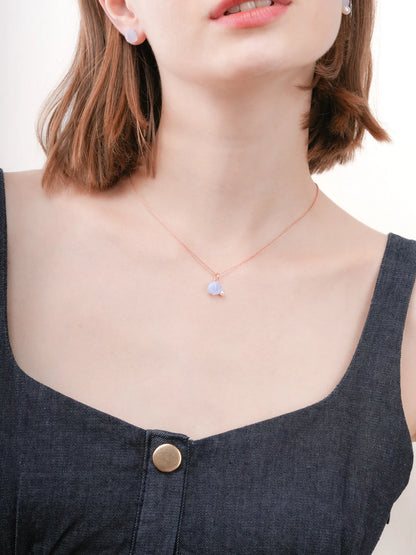 Puffy Seashell Necklace Blue Lace Agate 18K Rose Gold (3) – Mondays Made Flower & Birthstone Jewelry Singapore